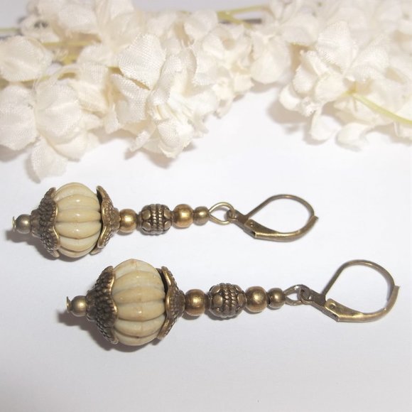 Sage Green and Brown Bronze Boho Earring Set Dangle Beaded Jewelry Gift NWT 6988 - Picture 5 of 9